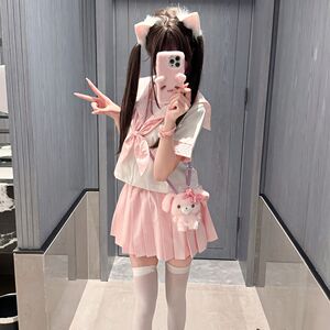 云靡原创正版新粉三本长短袖jk制服日系水手服收腰甜美粉色套装女