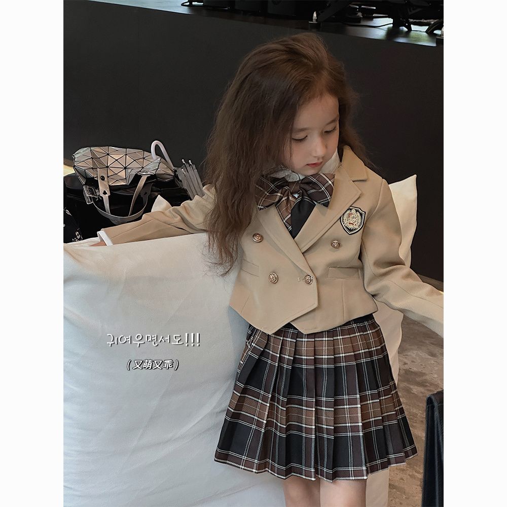 女童美式学院风jk裙套装外套半裙2026秋季新款儿童休闲套装三件套