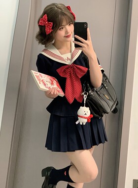 空栗鼠丸桃芙梨jk制服水手服收腰甜美学院风百褶裙双子闺蜜套装夏