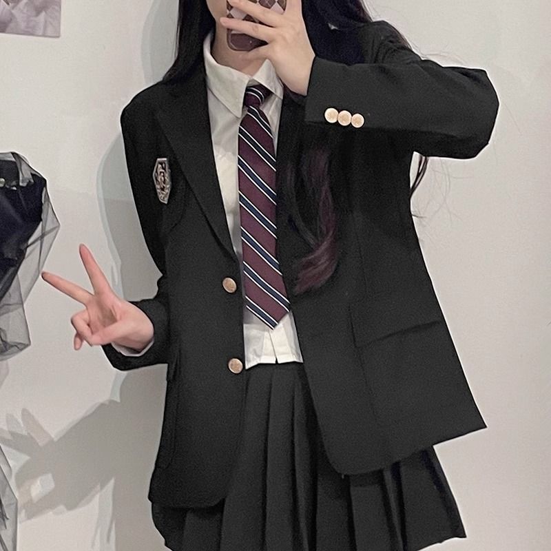 原创JK制服2024黑色西装初高中生校服秋冬套装校供感制服班服套装