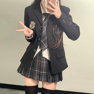 原创本佐中jk制服西装外套女校供感春季款学院风学姐灰色西服套装