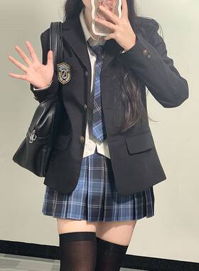原创本佐中jk制服西装外套女校供感秋冬款学院风学姐黑色西服套装