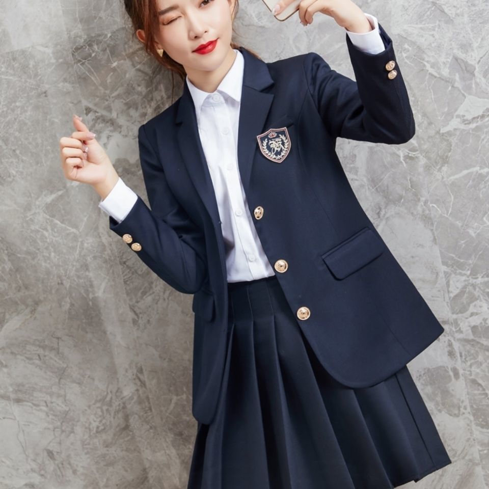 小西装套装女春秋日系学院风JK制服幼儿教师大学生校服百褶裙套装