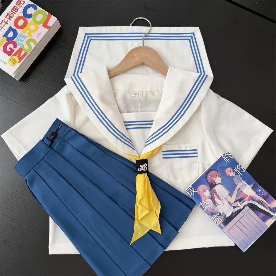 夏季水手服女原创jk制服套装学院风海军领白领蓝三本基础款校供