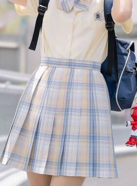 胖头鱼jk制服黄色格裙正品海盐薄荷女学生夏季百褶裙日系