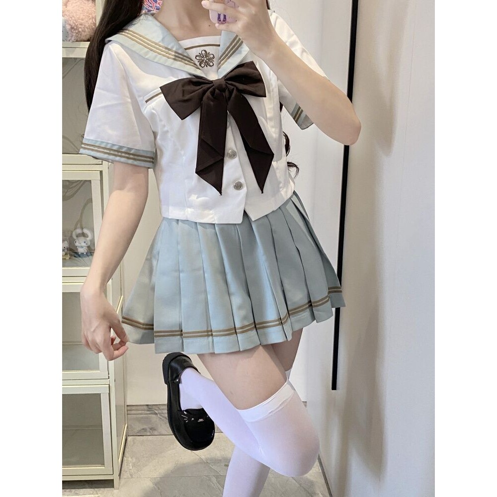 肥猫JK原创青之荷日系水手服套装女中间服短袖JK制服甜美学院风