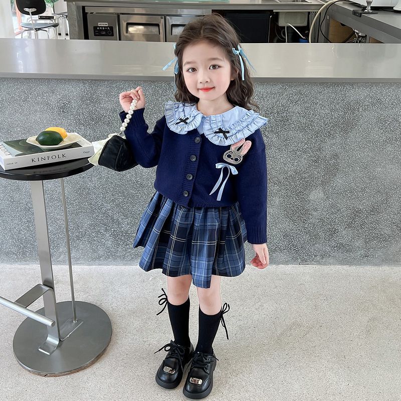 春秋兔子警官儿童套装2026衣服新款洋气女童学院三件套jk套装裙子