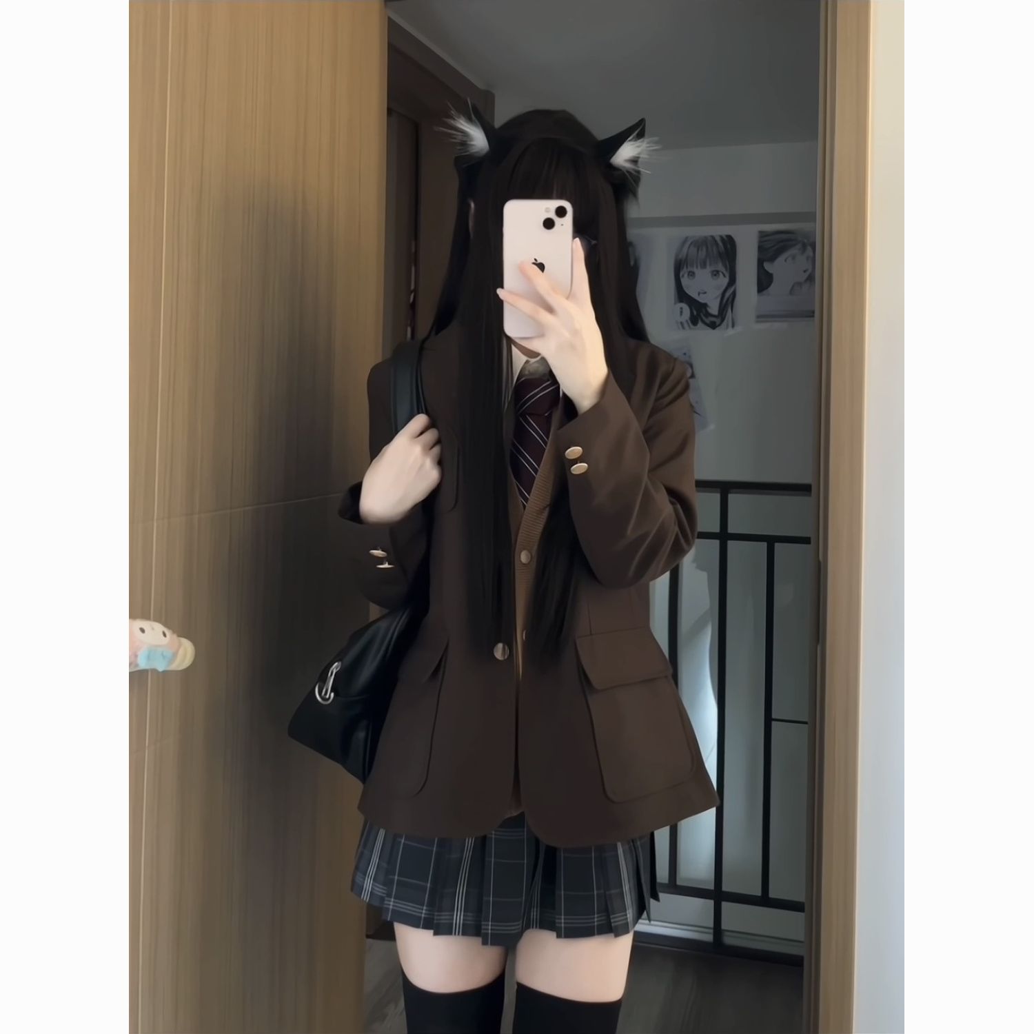 妙氏原创黑色西服外套正版jk制服学院风校供感小个子纯色上衣套装