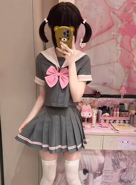 原创灰色正版JK制服中间学院jk日系水手服短袖套裙秋季套装