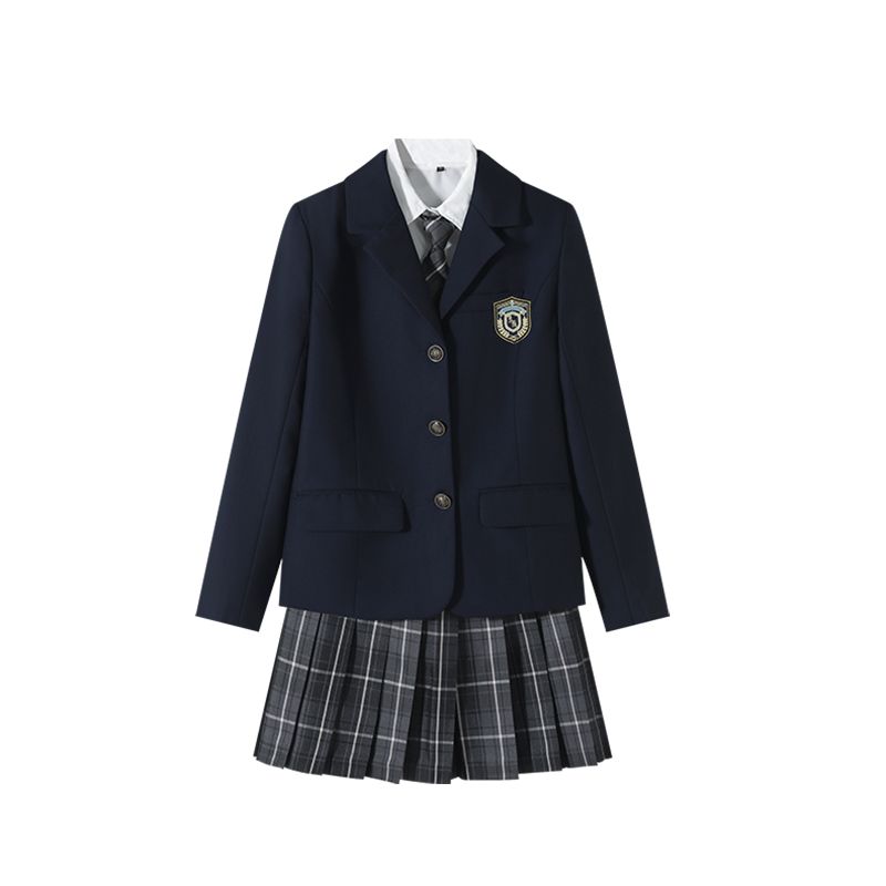 原创JK西装外套日系女甜美学院风通勤校供时尚黑色中长款西服制服