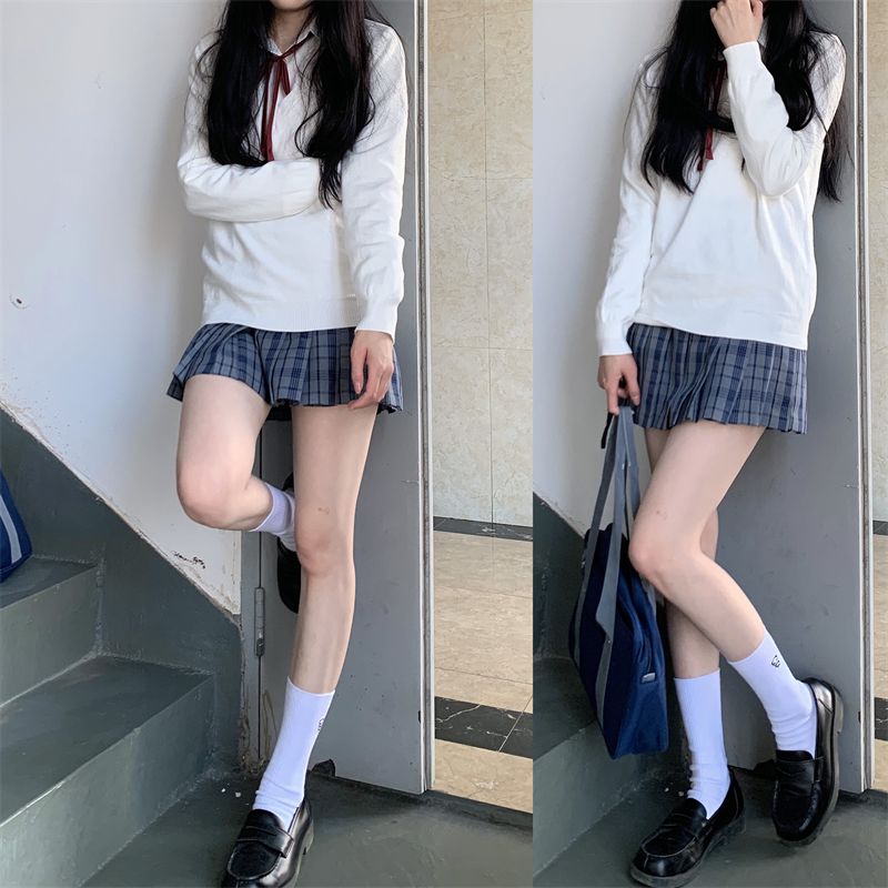初田町原创jk制服秋冬毛衣套装格裙衬衫毛衣学院风女学生 校供