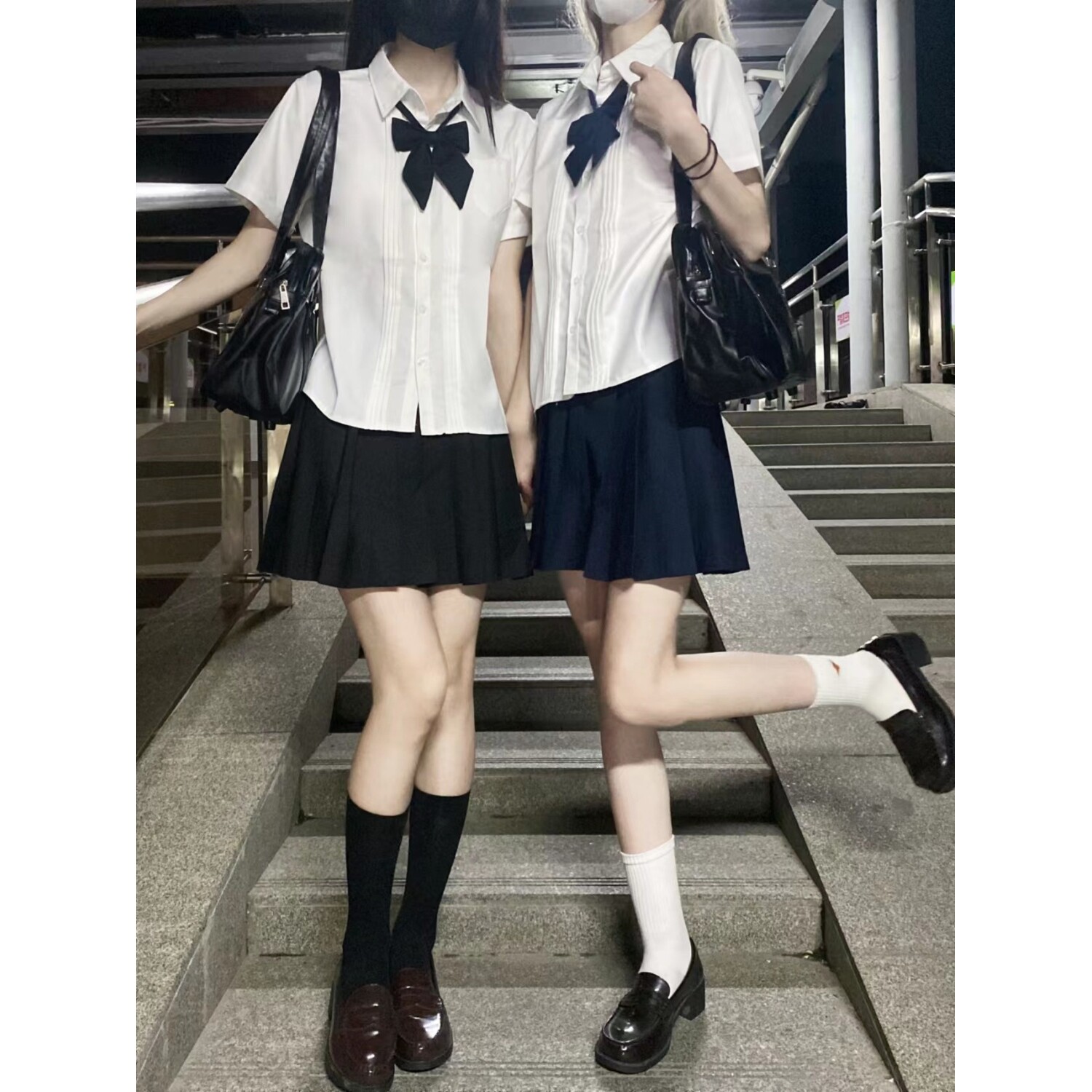 正版jk衬衫短裙纯色百褶裙春夏套装jk制服基础款双子闺蜜装套装女