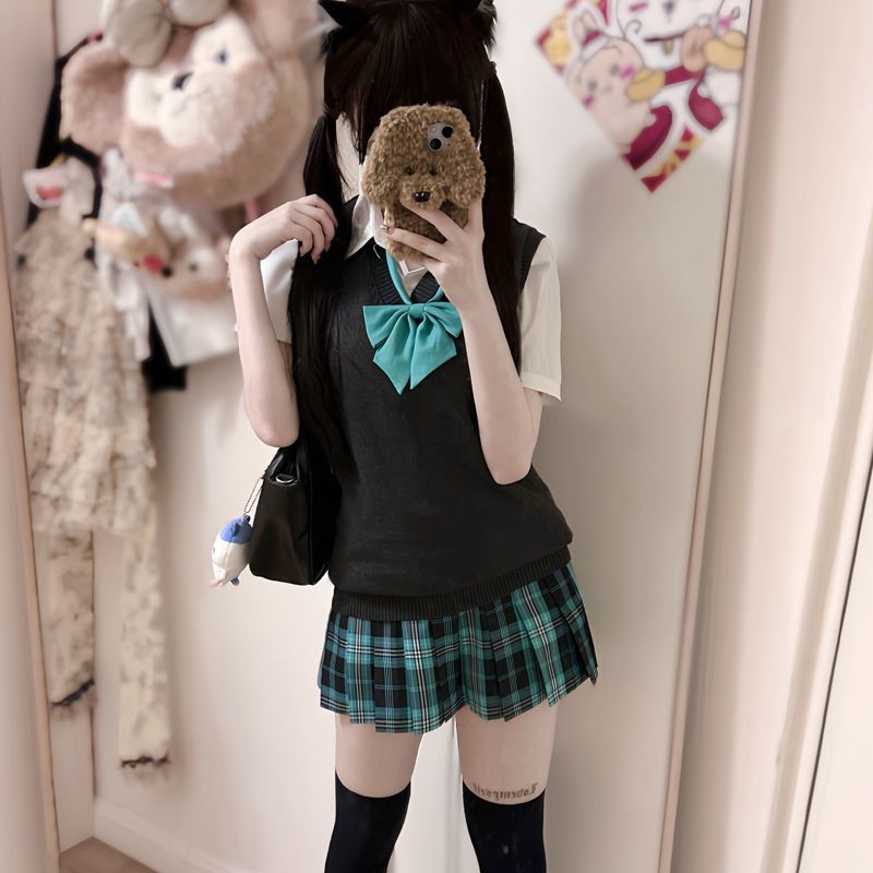 小野家JK制服背心毛衣套装叠穿马甲针织衫cos百搭学院风可爱少女