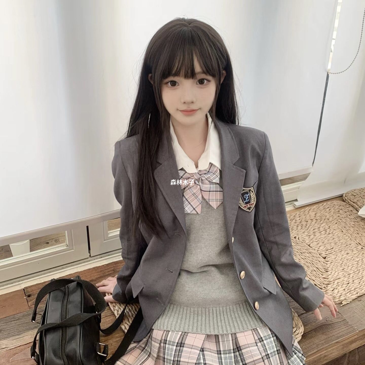 原创JK制服西装外套学院风韩版灰西校供感校服制服秋冬叠穿百搭女