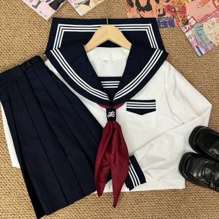 初田盯日系正统jk制服裙白三本基础款中间服学院风班服短袖套装夏