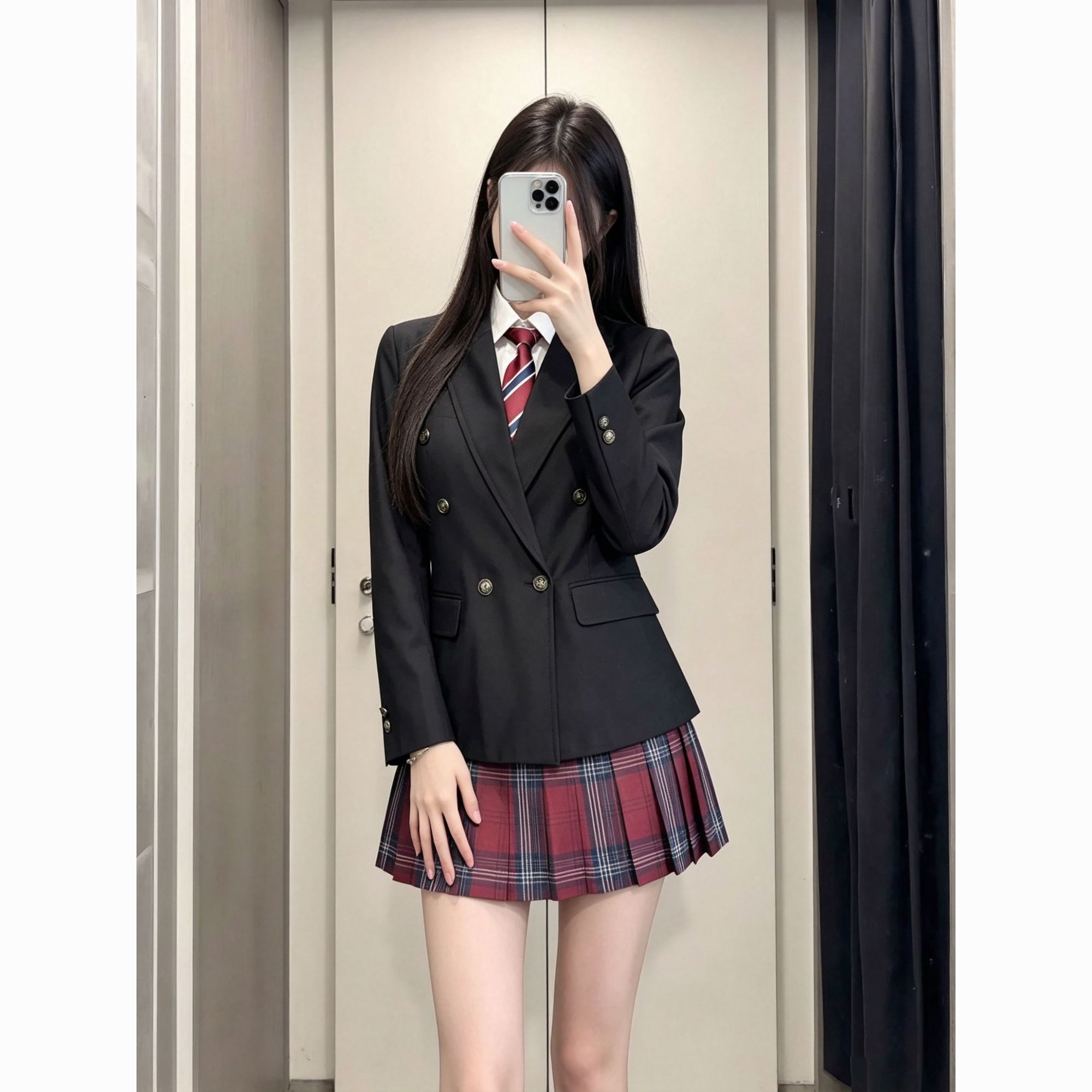 原创jk制服西装外套秋冬款学院风套装叠穿收腰三件套黑色女JK西服