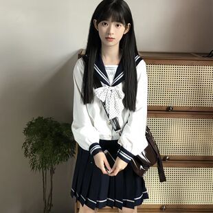 【神北JK】原创瑾里女子夏秋季水手服长短袖上衣jk制服百褶裙套装