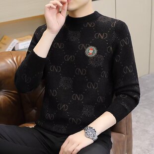 男装新款毛衣男士打底衫针织线衣加厚保暖秋冬圆领字母休闲百搭潮