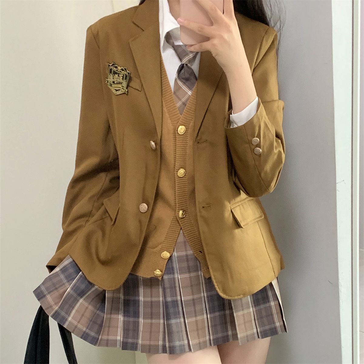 香草圆子JK原创正版西装格裙套装春秋制服叠穿四件套校供多款可选