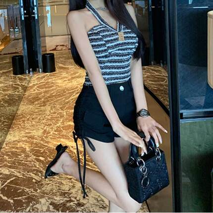 修身设计裤夏显瘦百搭靴高腰热裤ins遮肉抽绳感短裤潮流弹性短裤