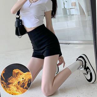 靴裤失踪下衣加厚裤秋冬配卫衣女加绒黑色打底外穿防走光短裤