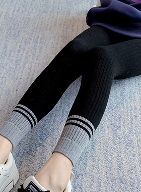 女童黑色打底裤春秋款外穿裤子儿童洋气中大童拼接宝宝长裤鲨鱼裤