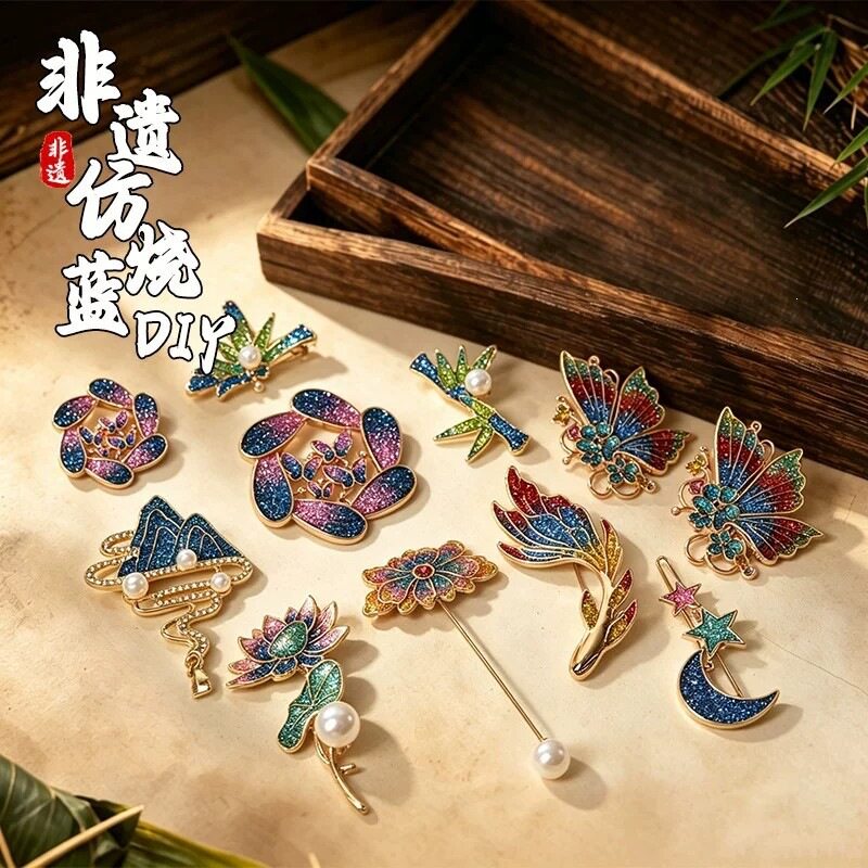 儿童创意自制发饰传统古风仿烧蓝发簪手工diy材料包暖场团建活动