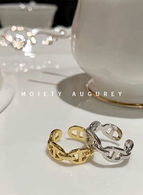 AUGUREY猪鼻子两色链条开口戒指蹦迪情侣网红同款欧美小众高级感