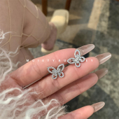 AUGUREY蝴蝶仙子满钻镂空锆石小耳钉精致细节感法式 优雅百搭耳环
