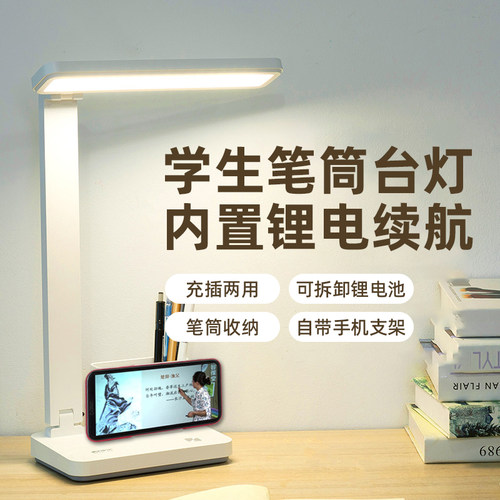 康铭led桌面台灯书桌学生宿舍可充电学习卧室床头灯阅读充插两用