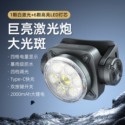 康铭强光充电LED头灯可充锂电池超亮头戴户外远射夜钓鱼灯长续航