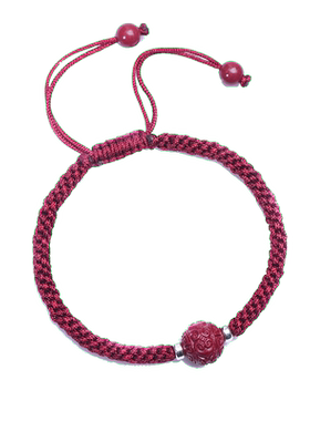 本命年朱砂手工编织回纹珠