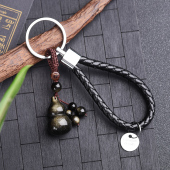 汽车钥匙挂件金黑曜石葫芦钥匙扣男士 创意小葫芦挂件钥匙链绳 个性