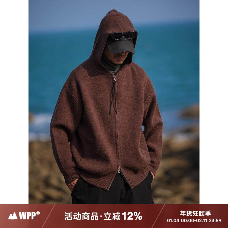 WPP美式复古秋冬季连帽针织开衫男士2025新款慵懒风潮流休闲外套,男装,针织衫/毛衣,淘宝优惠券,粉丝福利购,淘宝优惠卷
