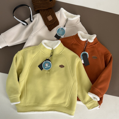 儿童半拉链加绒半高领卫衣25秋冬新款男女童大童保暖羊驼绒上衣