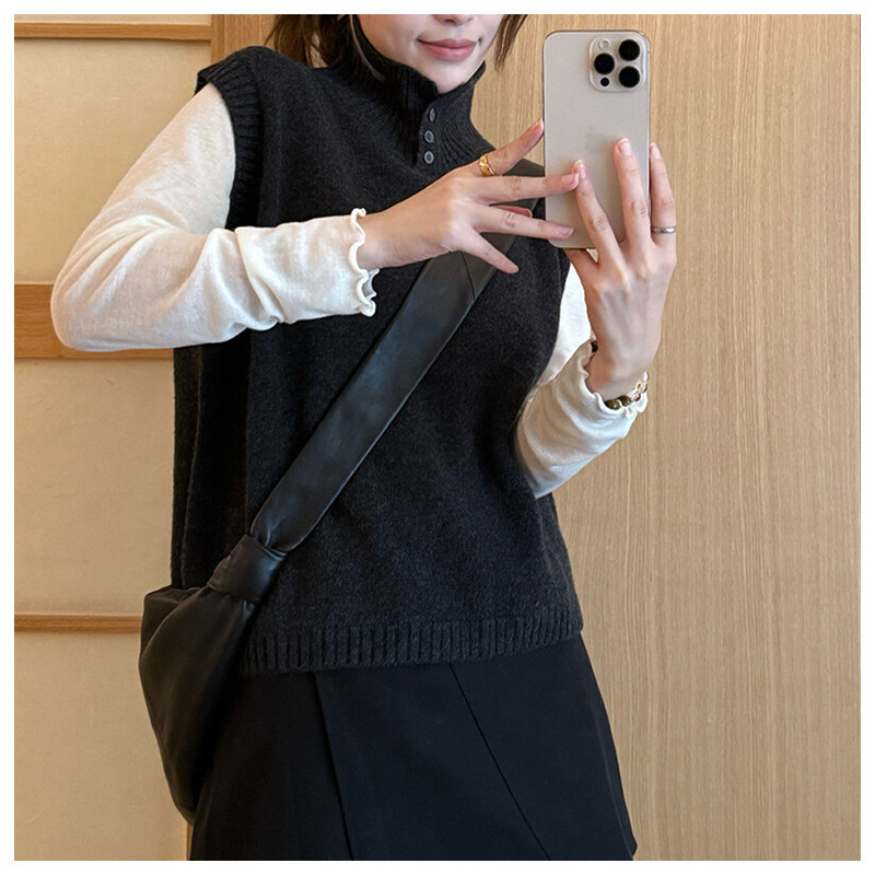 叠穿调性正品韩货100%羊毛衫气质翻领设计针织马甲背心2025冬新款