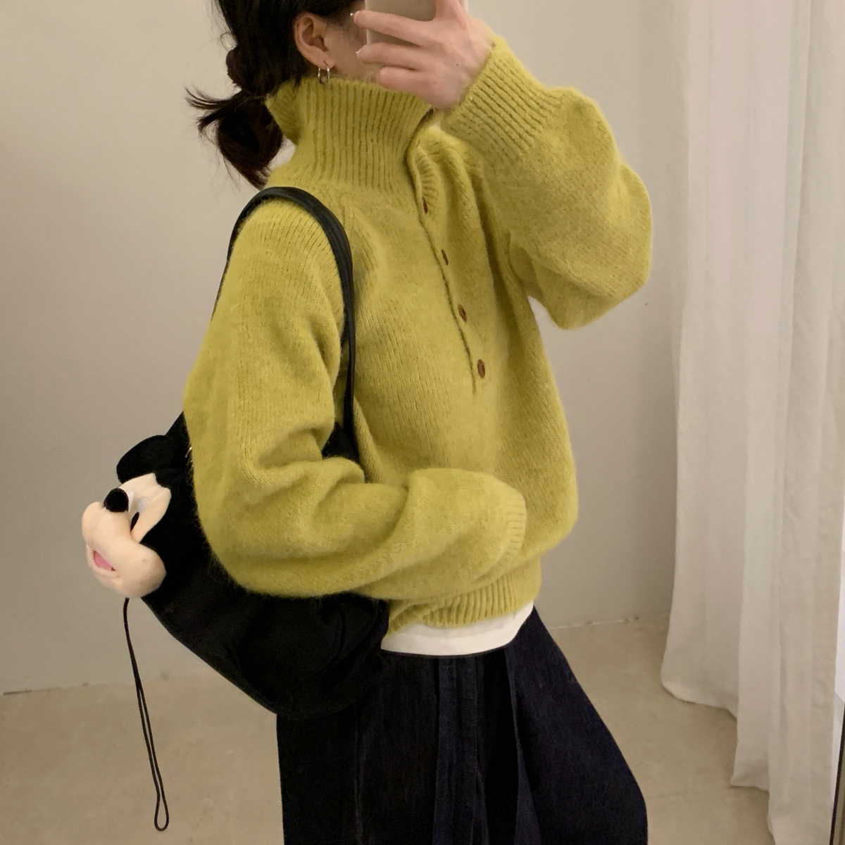 冬上新“两穿”高领半纽扣花线百搭保暖毛衣含8%羊毛针织衫L61018