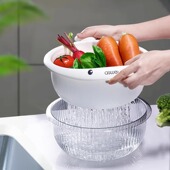 双层沥水篮带提手厨房洗菜篮洗果蔬沥水盆滤面条客厅水果篮塑料