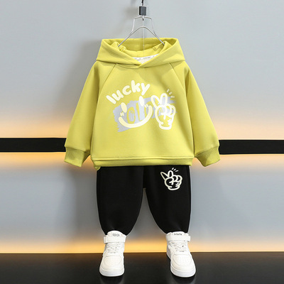 男童秋装连帽卫衣套装2025新款洋气男宝宝衣服儿童春秋款两件套潮