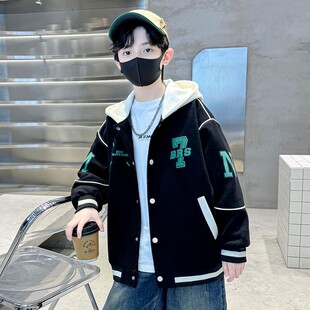 男童棒球服秋冬款2025新款中大童夹克酷帅连帽儿童秋装网红外套潮