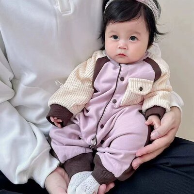婴儿衣服秋装外出休闲哈衣2024美拉德连体衣外出爬服一岁宝宝衣服