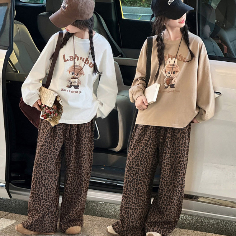 新韩系女童运动套装2025洋气秋装新款儿童两件套T恤阔腿裤春秋衣