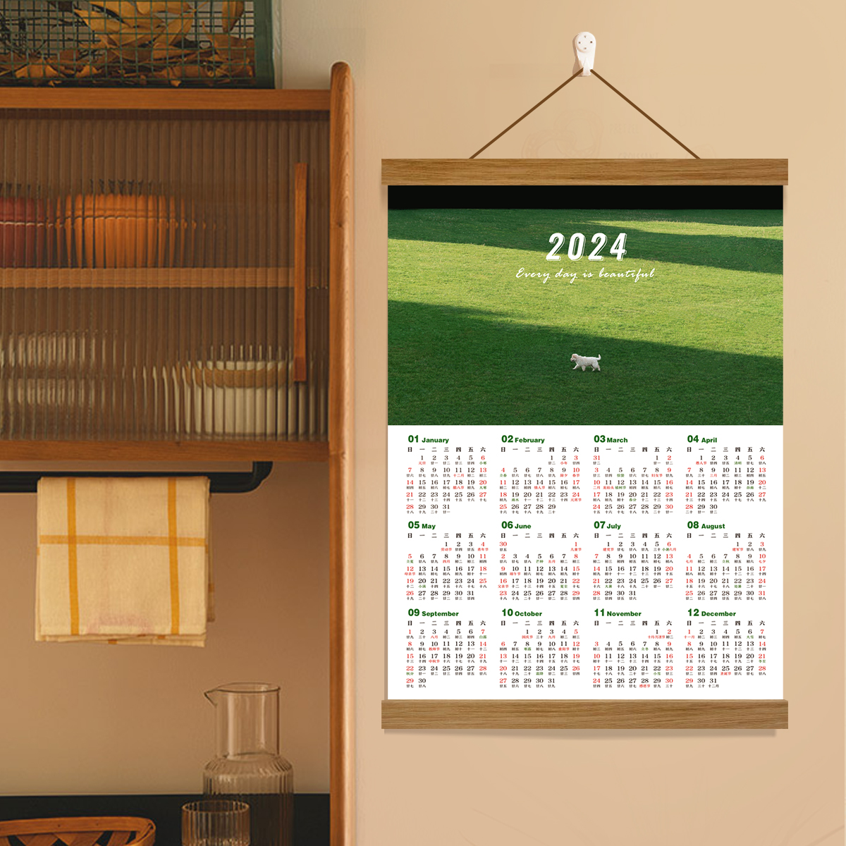 磁性实木挂轴 海报装饰照片日历海报挂画夹日系ins原木风