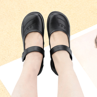 加肥加宽大号脚胖妈妈拉带单鞋拇外翻女鞋奶奶老年人方口软牛皮鞋