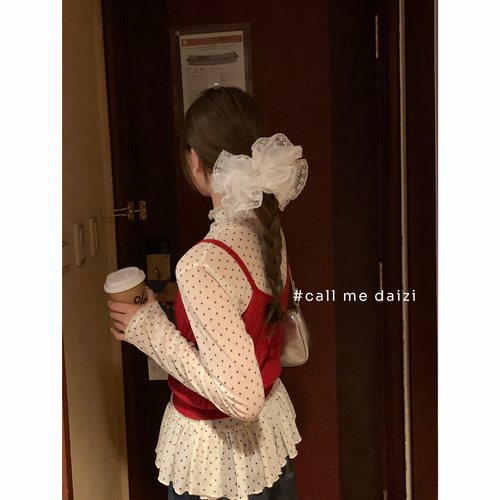 超仙多层饱满蕾丝大肠发圈少女韩系爱心印花蕾丝百搭发绳