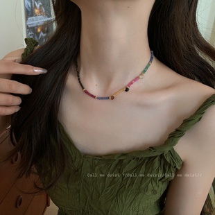串珠项链女高级感小众设计祖母绿锁骨颈饰气质百搭网红 复古新中式