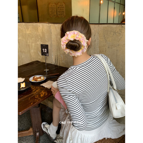 蜜桃落日~饱满丸子头大肠发圈2025新款气质网红头绳拍照出片发饰