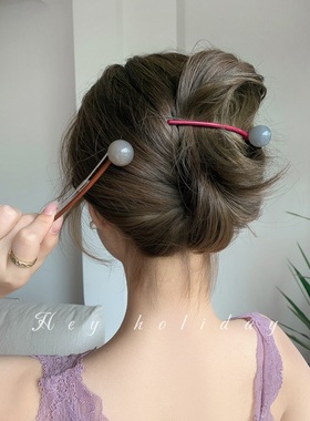多巴胺色系高级感棒棒糖一字扣夹2024新款盘发夹子圆球时尚发饰女