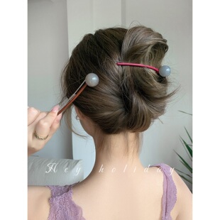 多巴胺色系高级感棒棒糖一字扣夹2024新款盘发夹子圆球时尚发饰女