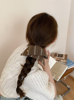 韩国博主同款条纹方形大肠发圈爱心蝴蝶结皮筋2024新款高级感发饰